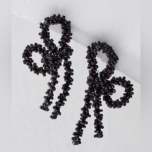 NWT Free People Brandy Bow Dangles Black Beaded Earrings
